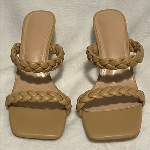 Women Square Open Toe Braided Heels, Brand New, Size: 7, 3.25” Heel, NWT